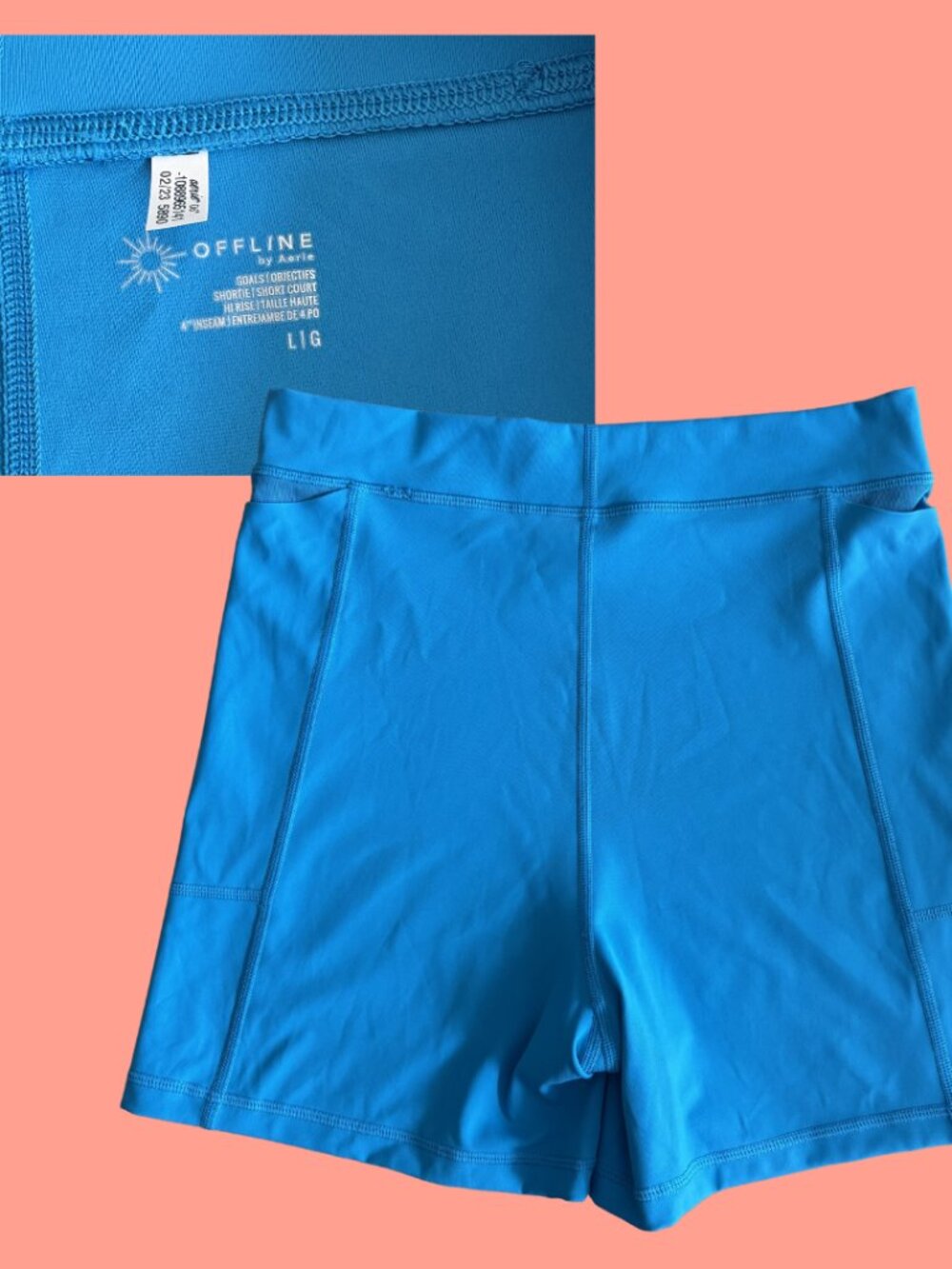 Offline by Aerie Goals High Waisted 4" Inseam Pocket Bike Short, Blue, Large - Picture 2 of 3